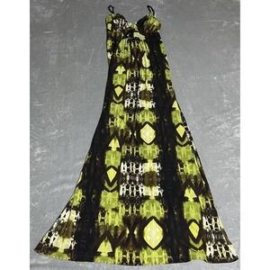 Y2K Volume One Maxi Dress Womens‎ Small Green Brown Spaghetti Strap Boho